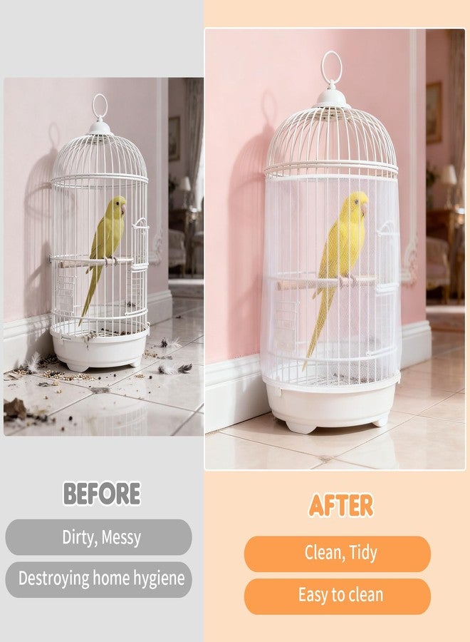 Clofiak Bird Cage Cover, Circumference 40-68 inches Bird Cage Seed Catcher, White Bird Cage Net Cover, Adjustable Bird Cage Netting for Parrot Enclosures, Round Square Cages - Image 5